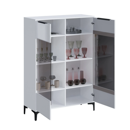 Шкаф со стеклом Кимберли, Белый/Белый глянец 