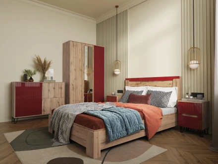 Модульная спальня Ливерпуль, вотан/бордо глянец 